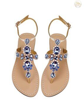 Rhinestone Gladiator Flat Sandals for Women, Sparkling Gem Bridal Bohemian